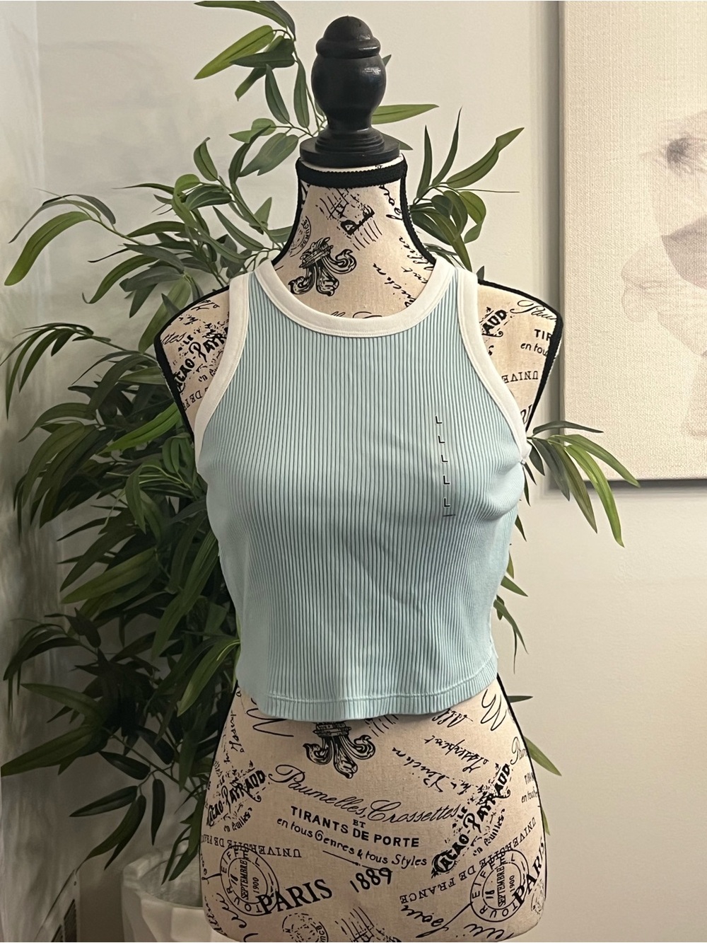 Uniqlo Light Blue Ribbed Tank with White Trim - Women